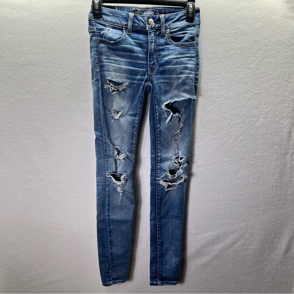 American Eagle‎ Distressed Jegging Jeans Womens 00 Blue Stretch Denim 2621